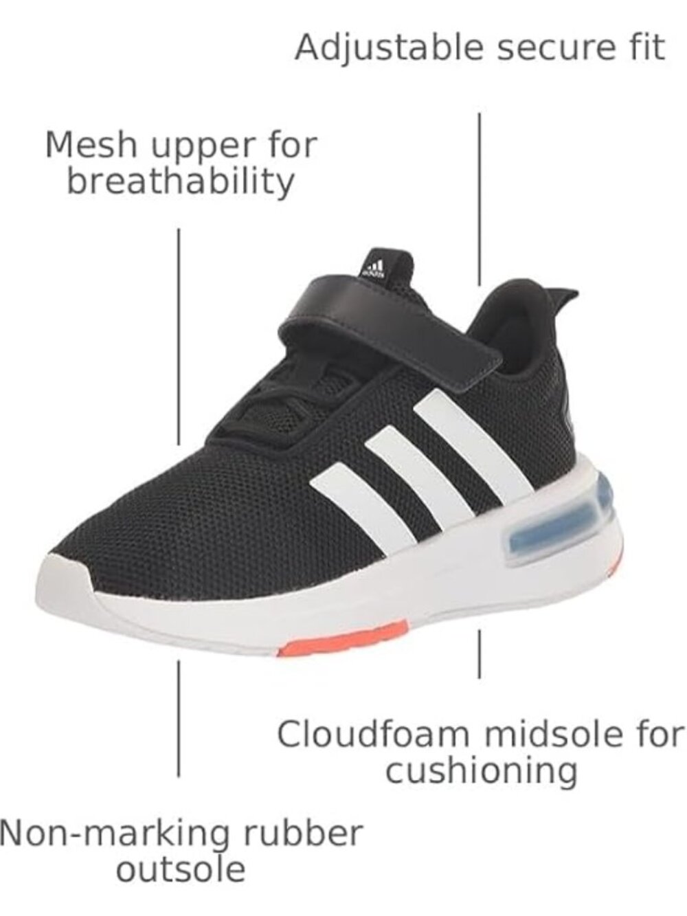 Adidas Kids' Racer Tr23 Sneaker | Core Black/White/Solar Red | Size 3